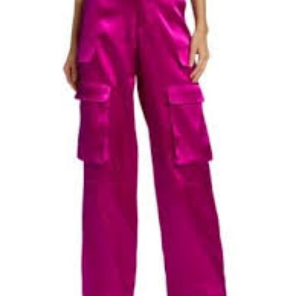 Frame Relaxed Straight Cargo High Waist in Magenta Satin Pockets sz 6 - Picture 11 of 13